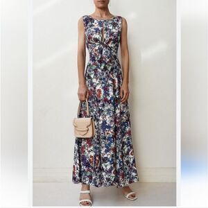 SCANLAN THEODORE  Bow Watercolor Floral Maxi Dress VNECK back Size Small